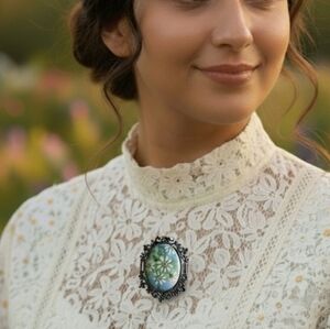 Antique Victorian Porcelain Hand-Painted Daisy Brooch & Pendant